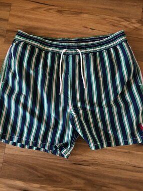 Vintage Polo Ralph Lauren Green Striped Swim Trunks Size XL